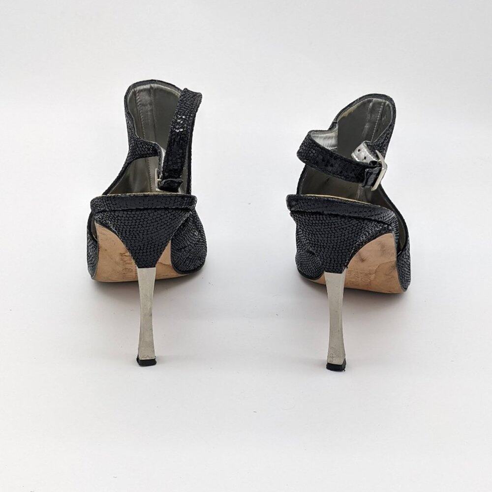 Timothy Hitsman Women's Black Pointed Toe Sling Back Metal Heels Size 8.5 - Picture 3 of 10